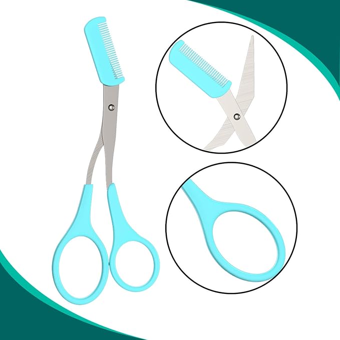 Eyebrow Trimming Scissors with Comb [Japaneese Blades] Stainless Steel Trimmer for Women and Men, All-in-One Razor Shaper Epilator Hair Remover, Multipurpose Exfoliating Dermaplaning Tool