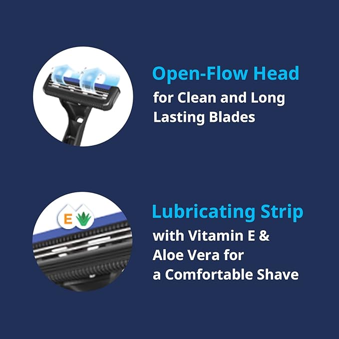 Dorco Pace 2 Plus Disposable Razors for Men (60ct), 2 Blades Shaving Razor, Pivoting Head, Open-Flow for Easy Rinsing, Lubricating Strip, Long Non-Slip Rubber Handle