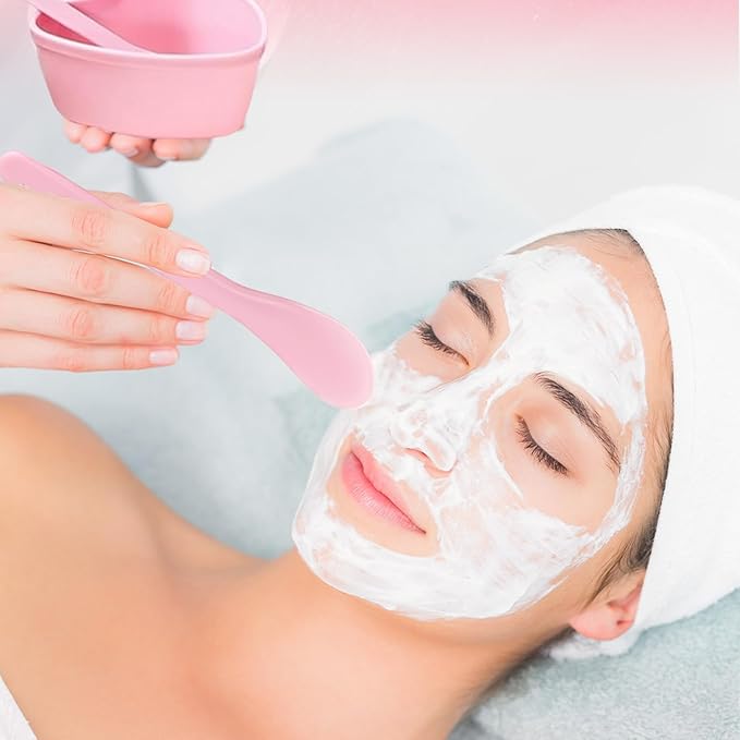 2 Sets Pink Plastic Mixing Bowl with Stirring Spatulas Heart-Shaped Facial Mask Container Pots for DIY Skin Care, Cream, Soap Making & Spa Application