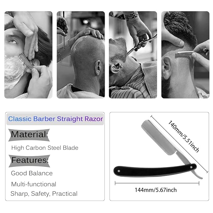 Luxury Men's Shaving Kit Gift Set, DanNuo Barber Straight Razor with Stand Shaving Brush Dual-Layer Leather Razor Strop Bowl Soap 6pcs Shaving Set for Men