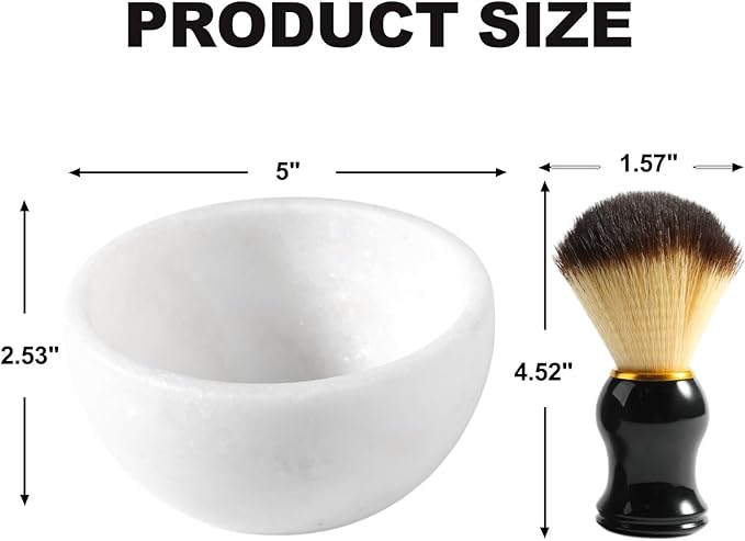 Koville White Marble Shaving Soap Bowl Handmade from Natural Marble, Heat Retaining Stone Provides a Luxurious Hot Shave Experience, Shaving Bowl Gift for Men with 2 Pack Shaving Brush