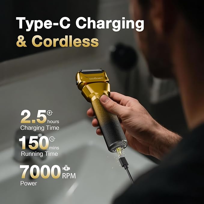 Electric Foil Shaver for Men,Electric Razor for Men with Fast Charging, Waterproof Cordless Rechargeable System, Professional Beard Trimmer & 3 Blade Replacement Head
