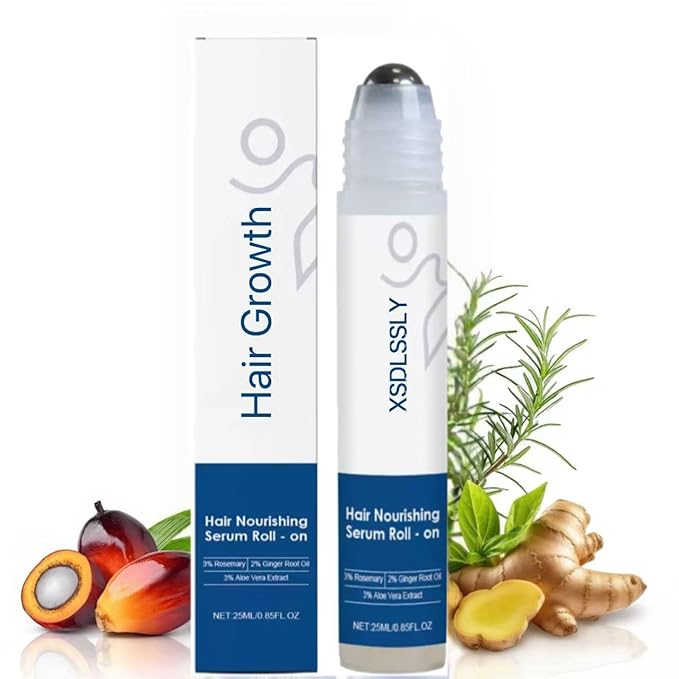 Hair Growth Serum Roll On with Rosemary，Helps Support Thicker, Fuller Hair Appearance，Clean, Non-Greasy Hair Loss Support for Men & Women，Saw Palmetto，0.84 Fl Oz