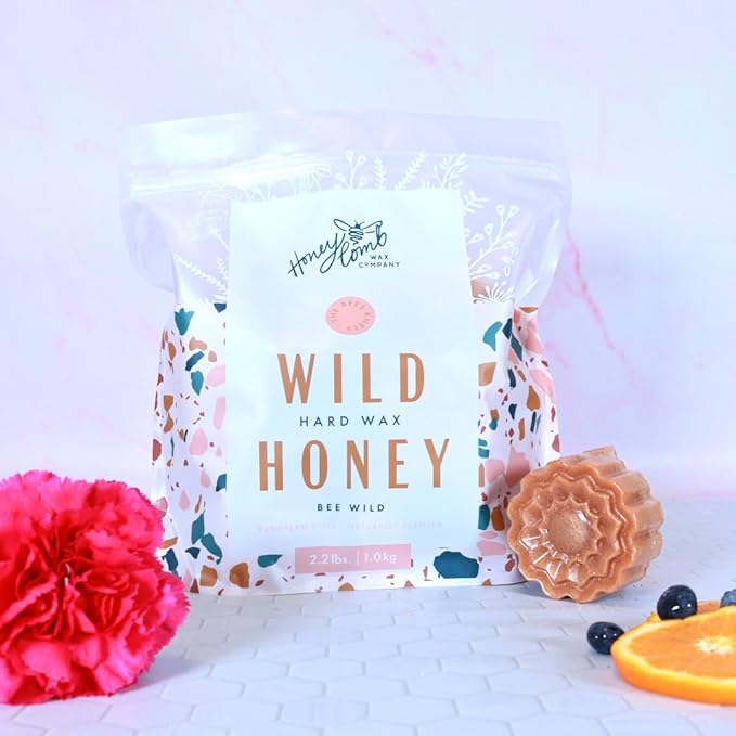 Honeycomb's Professional Hard Wax 2.2 LBS, Pre/Post Cleaner & Post Oil, All-Purpose, No Strips Needed, Solid Wax For Hair Removal, Easy Removal, Peel-Off Wax (Wild Honey), Pink