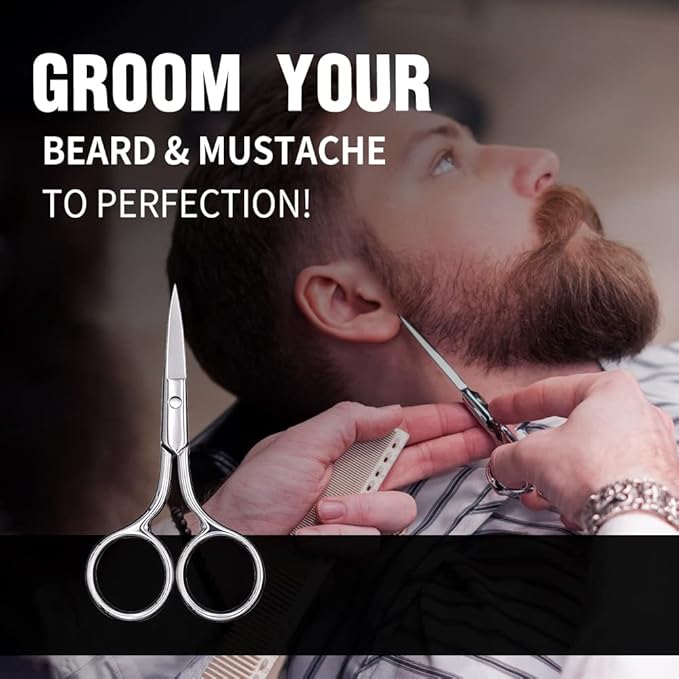 Eyebrow Scissors, Precision Grooming Shears, Nose Hair Trimmer - Professional Stainless Steel Fine Tip for Beard, Mustache, Eyelashes, Cuticles- ASONTAO (1Pcs Eyebrow Scissors)