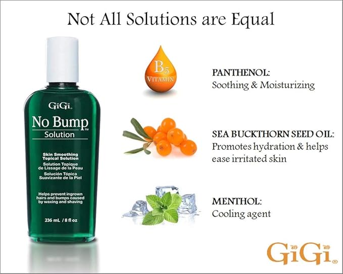 GIGI No Bump Solution - Ingrown Hair Treatment & Skin Smoothing for After Shave Waxing, Prevents Razor Bumps & Post-Waxing Irritation, 8 fl oz