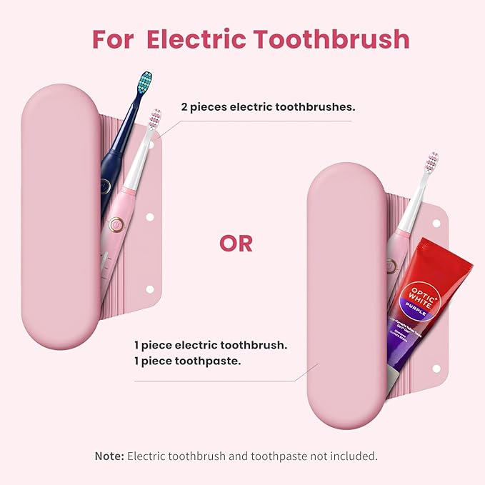Silicone Electric Toothbrush Travel Case, Manual Toothbrush Travel Cover for Men and Women,Toothbrush Holder for Travel,Gym and More, Fits Most Manual and Electric Toothbrushes - Pink
