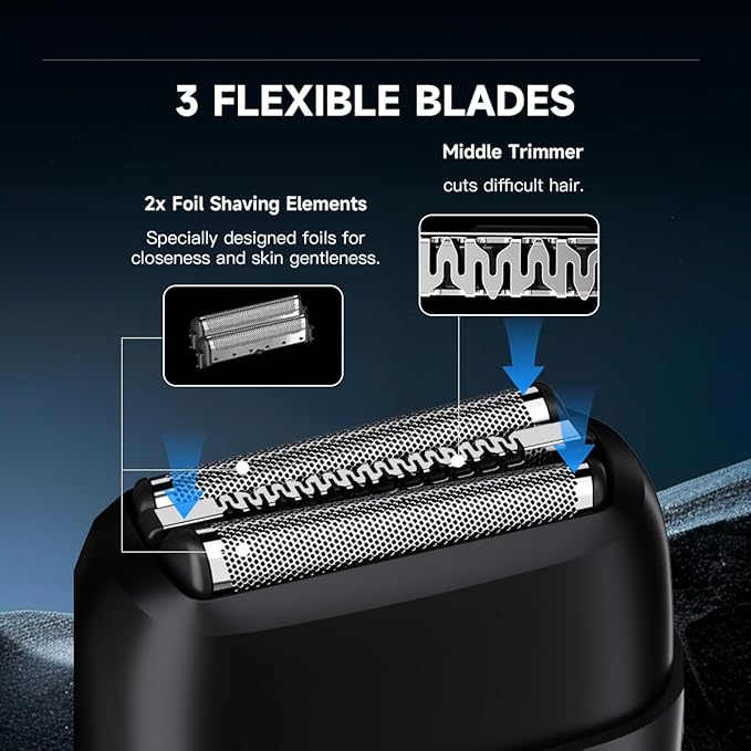 Electric Foil Shavers for Men, Mini Electric Razor for Face, IPX7 Waterproof Wet Dry Cordless Razor for Travel & Home, USB-C Fast Rechargeable for Beard Trimmer- Black
