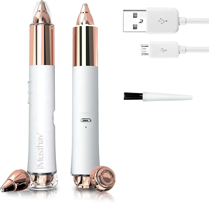 2 in 1 Eyebrow and Facial Hair Remover for Women Painless Flawless Electric Razor Epilator Trimmer Shaver with 18K Gold-Plated, USB Rechargeable, 360° LED for Eyebrow and Face Hair Removal