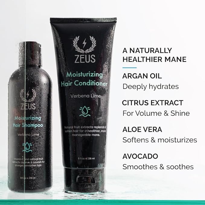 ZEUS Daily Hair Wash Set for Men, Moisturizing Shampoo & Conditioner Duo with Fruit Extracts & Argan Oil for Smooth, Healthy, Strong Hair (Made in USA) Combo Set