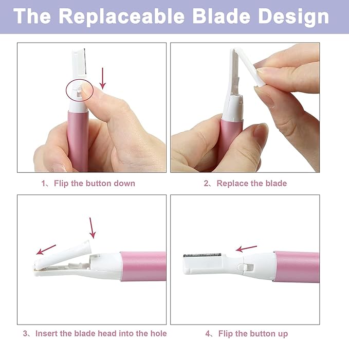 Electric Eyebrow Trimmer for Women, Facial Hair Razor Removal for Men, Mini Epilator for Bikini, Remover for Face, Chin, Peach Puzz, Lips, Body, Arms, Legs, Battery Operated (Purple)