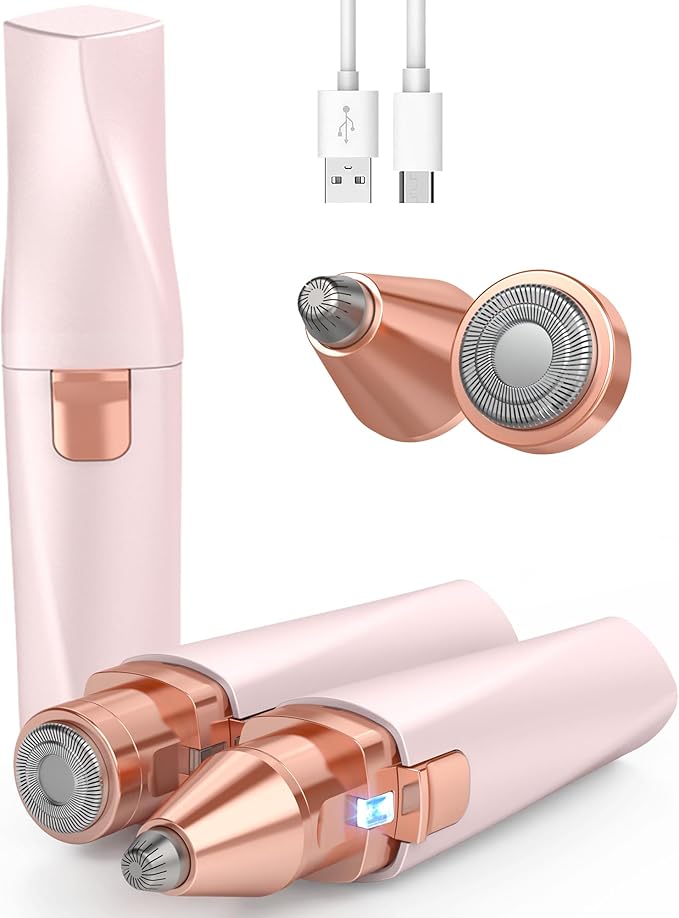 Eyebrow Trimmer Facial Hair Removal for Women: 2 in 1 Rechargeable Facial Hair Remover & Eyebrow Razor, Electric Painless Face Shaver for Women with LED Light for Eye brow, Lips & Face