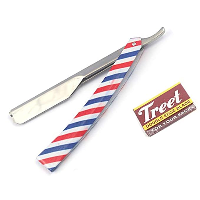 Barber Straight Razor Kit - Durable Barber Straight Edge Razor Kit With 20 Pre-Cut Straight Razor Blades, Straight Razor Shaving Kit (Red,white,blue)