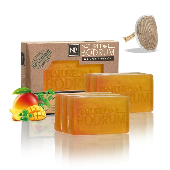 Mango and Coriander Organic Soap Bar for Women and Men, Pack of 5 Glycerin Soap Bars - UV-Repair & Acne-Control Bar Soap with Beta-Carotene & Vitamin E - Natural & Vegan Spa Gift, for All Skin Types