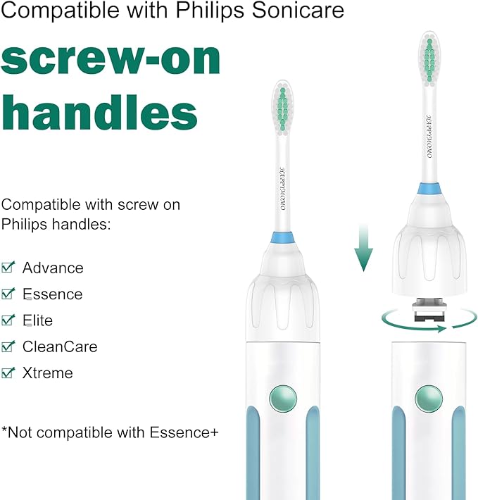 Replacement Toothbrush Heads for Philips Sonicare E-Series/Essence/Xtreme/Elite and Other Screw-on Models, 4 Pack, Dupont Bristles for Effective Cleaning