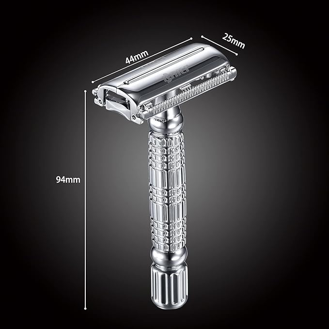 BAILI Butterfly Open TTO Double Edge Metal Safety Razor Wet Shaving Kit for Men Women with Platinum Blade and Mirrored Travel Case BD179