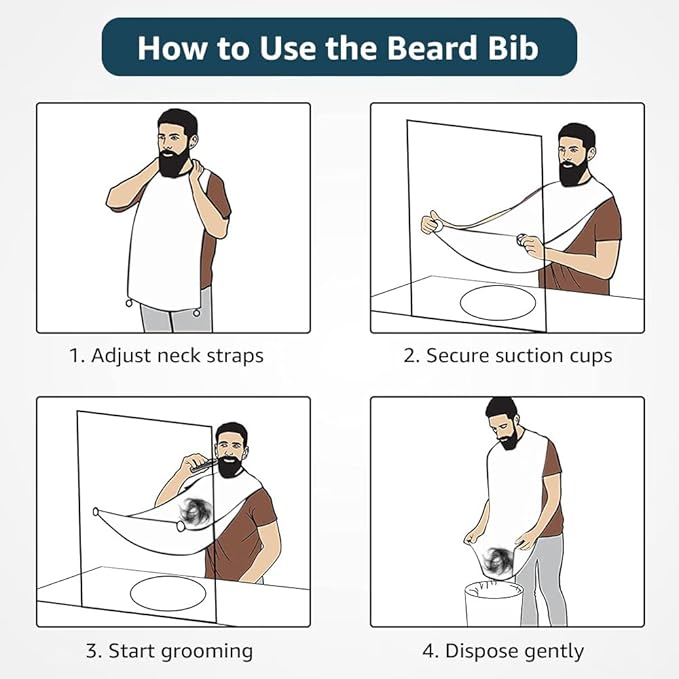 Beard Bib Beard Apron, Beard Bib Hair Catcher for Men Shaving, Non-Stick Beard Bib Apron for Men with Strong Suction Cups, Gifts for Men Husband, Grooming Kit for Men - White