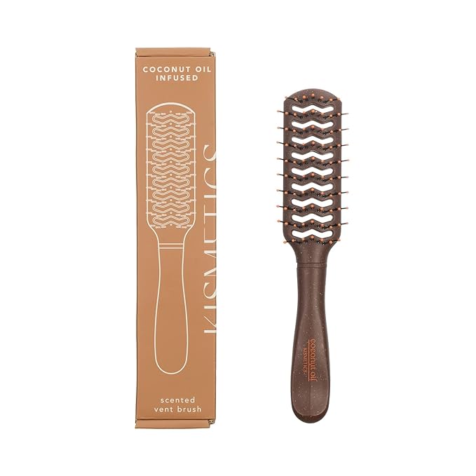 Coconut Oil Infused Vent Brush with Bristles for Blow-drying, Styling, Curling, and Straightening - Suitable for All Hair Types