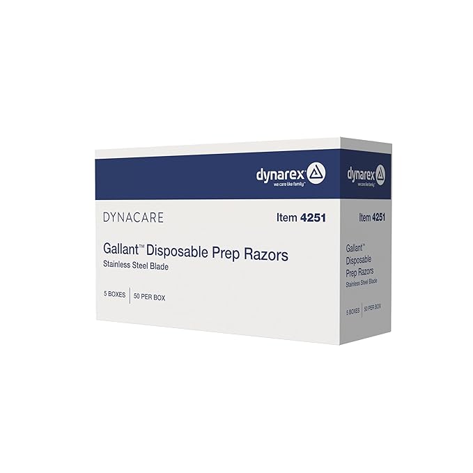 Dynarex Gallant Disposable Prep Razors, Used before ECG and other Procedures, Disposable Razors with Open Design, Ergonomic Surgical Prep Razors, 1 Box of 50 Razors