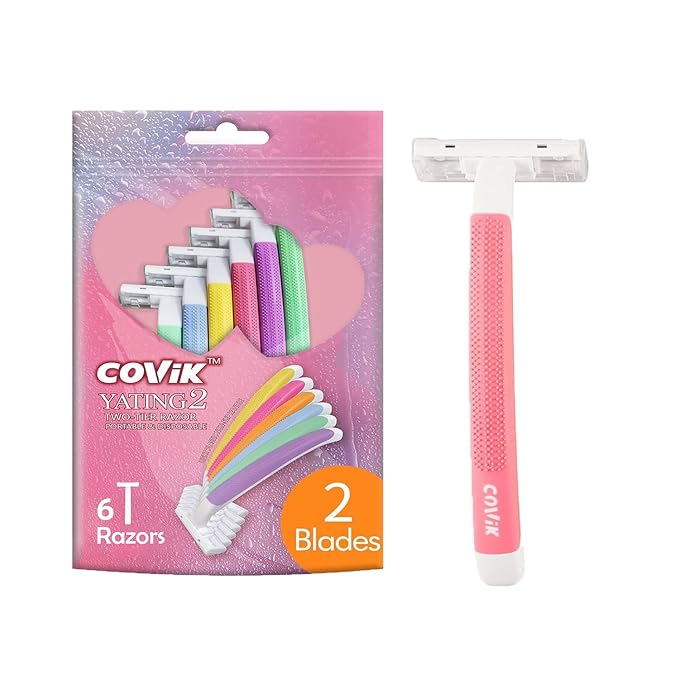 Women's Disposable Razors, 6 Count Shaving Razors for Women, 2 Blade Razor for Women Sensitive Skin Smooth Hair Removal (1 Packages of 6 Razors)