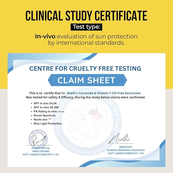 Dr. Sheth's Ceramide & Vitamin C Oil-Free Sunscreen SPF 50+ PA++++ | Non Greasy | For Oily Skin | For Men & Women | 50 g