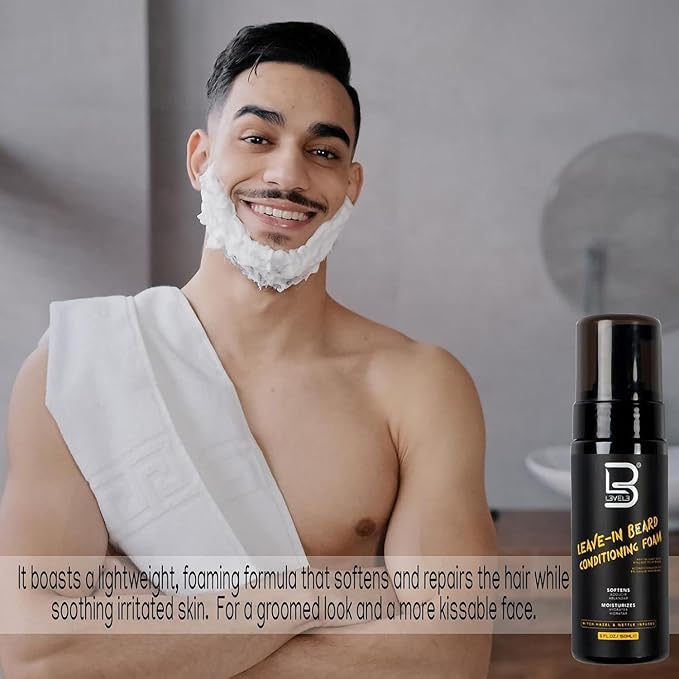 L3 Level 3 Leave In Beard Conditioner Foam - Lightweight Beard Hydrator, Softens and Moisturizes Facial Hair for a Smooth, Healthy Beard