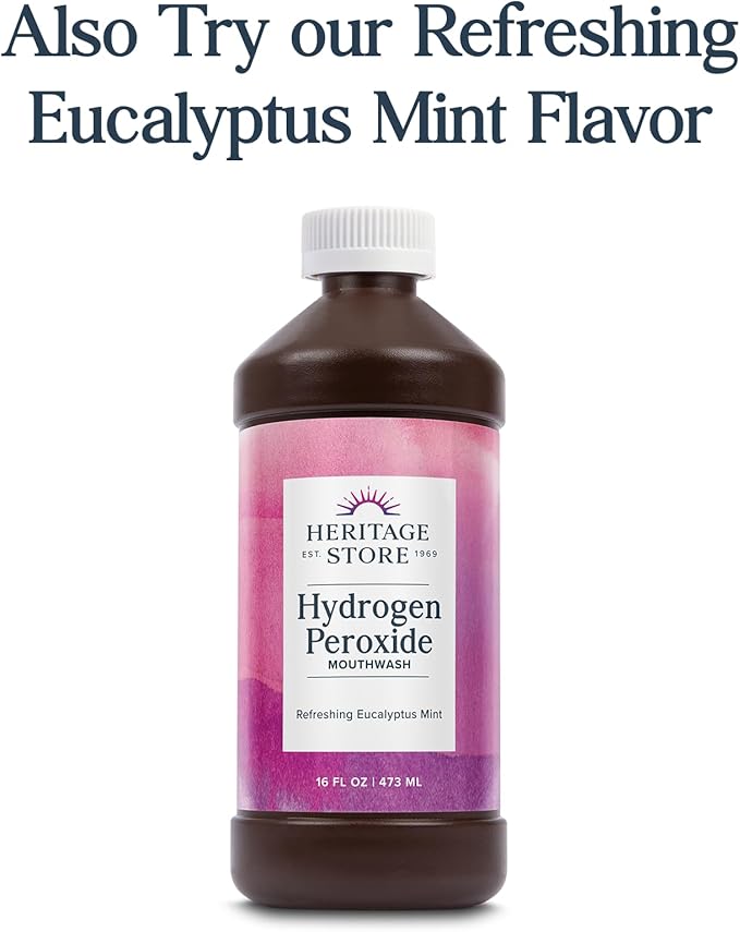 Heritage Store Hydrogen Peroxide Mouthwash, Daily Oral Care, Fresh Mint Mouth Wash - Gentle Bubbling Action for Clean Healthy Gums and a Fresh Mouth, Sweetened w/Xylitol, Cool Wintermint Flavor, 16oz