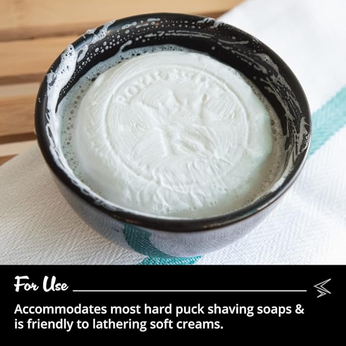 ROYAL SHAVE Ceramic Textured Shaving Bowl – Shave Soap & Shaving Cream Dish, Textured for Rich Lather (Black)
