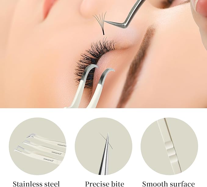 Lash Tweezers for Eyelash Extensions,Stainless Steel Lash Extension Tweezers for Easy Application and Removal-W03