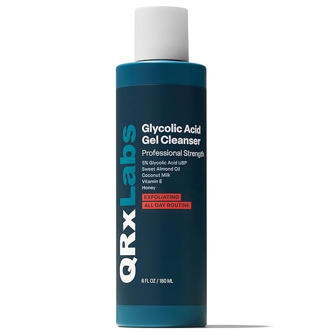 QRxLabs Glycolic Acid Face Wash Gel Cleanser - 10% Glycolic Acid Exfoliating Cleanser - Oil Control Face Wash for Women - Dark Spot Correction Facial Exfoliator - Unscented, 6 Fl Oz, Pack of 1