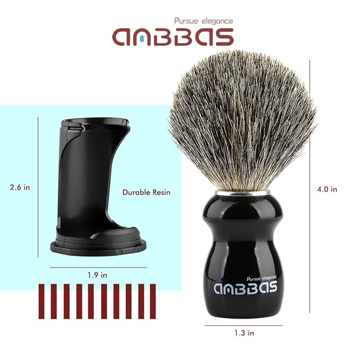 Anbbas Badger Shaving Brush and Stand,Black Wood Handle Brush with Contracted Design Resin Shaving Stand,2in1 Kit for Men Clsoe Shave