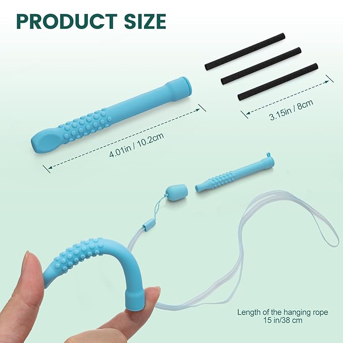 Chewable Silicone Aroma Sticks with Essential Oils for Stress Relief & Fresh Breath, Improving Pen Biting & Smoking Habits.(Blue)