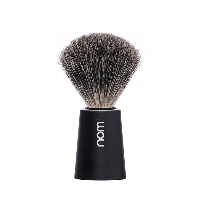 NOM Carl Shaving Brush | Pure Badger Shave Brush for Shaving soaps and creams | Exfoliating Shaving Brush | Black handle
