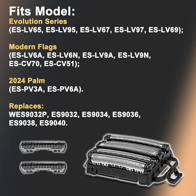 Men's Electric Shaver Replacement Blades and Foil for Pa-nasonic ARC5 5-Blade Shavers, Compatible with WES9032P ES9032 ES9034 ES9036 ES9038, Fits Models ES-LV61, ES-LV65, ES-LV67, ES-LV95, ES-LV97