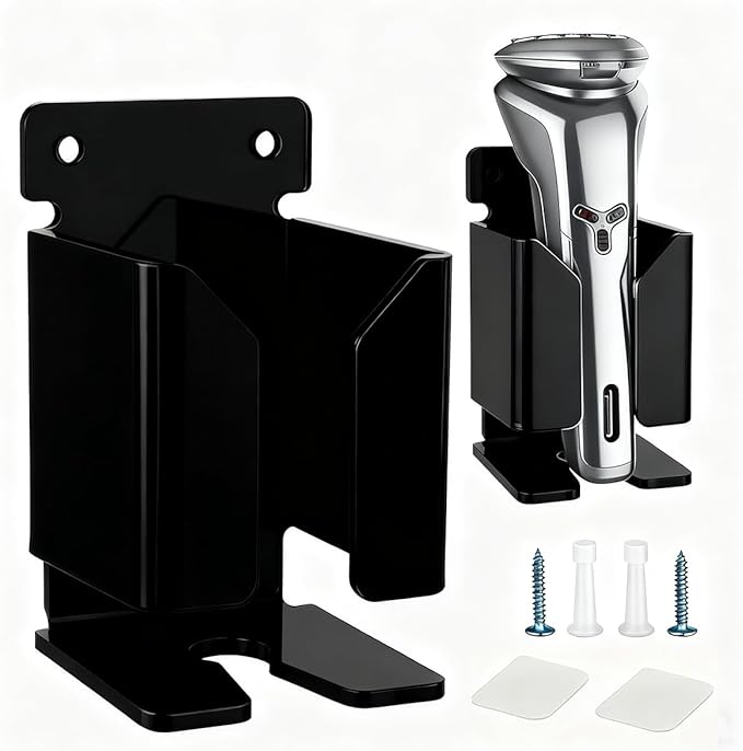 Electric Shaver Wall Stand for Bathroom, Acrylic barber Razor Holder – Easy-to-Install Organizer for Men’s/Women’s Electric Shavers (Black)