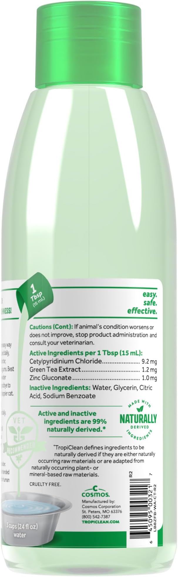 TropiClean Fresh Breath Oral Care Water Additive for Cats, 8oz - Dental Health Solution - Cat Breath Freshener - Plaque & Tartar Defense - Made in USA with Naturally Derived Ingredients