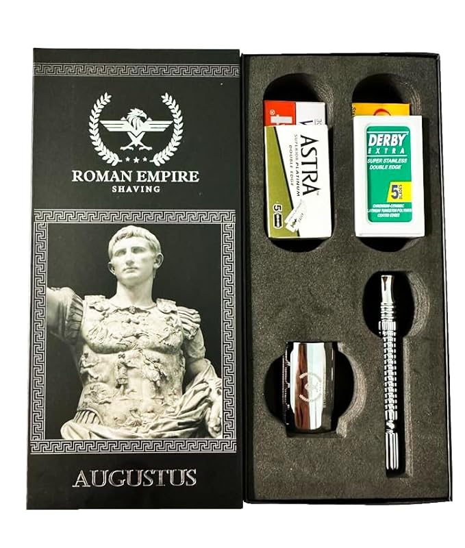 Double Edge Safety Razor ROMAN EMPIRE SHAVING Augustus with 20 Blades Sampler (Astra-Derby-Shark-Treet)