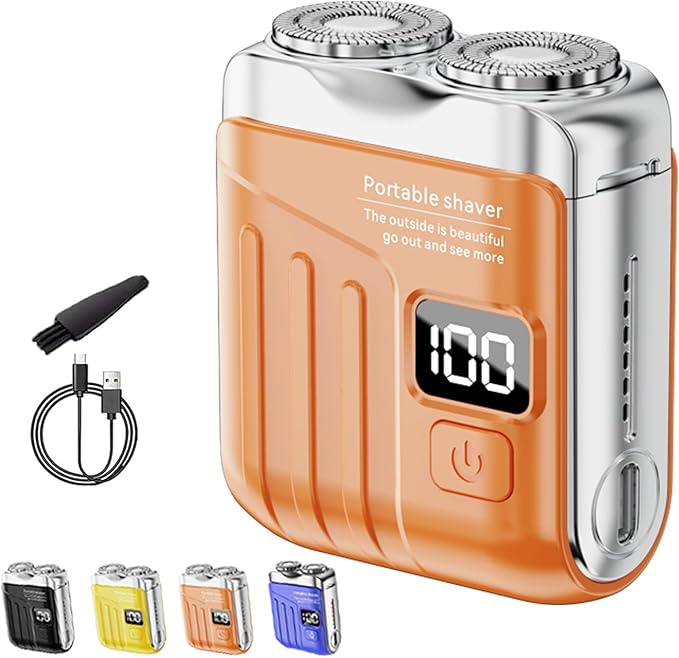 Portable Electric Shaver - LED Display Dual-Head Pocket Shaver, Mini USB Rechargeable Travel Razor, One-Button Operation, Long-Lasting Battery, for Home & Travel (Orange)