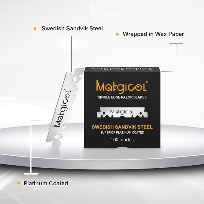 Single Edge Razor Blades Refills - 100 Count Swedish Premium Platinum Straight Razors Blades for Men - Sharp, Smooth and Comfortable Shaving
