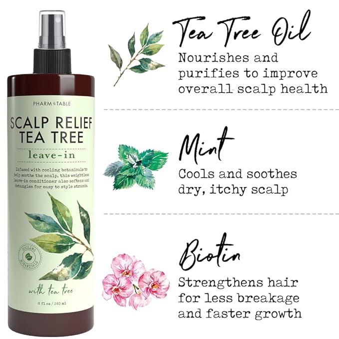 Leave In Conditioner Spray – Tea Tree Scalp Treatment (2 Pack) – Anti-Dandruff, Dry & Itchy Scalp Relief, Hydrating Formula for Psoriasis Care – Detangles & Nourishes Hair