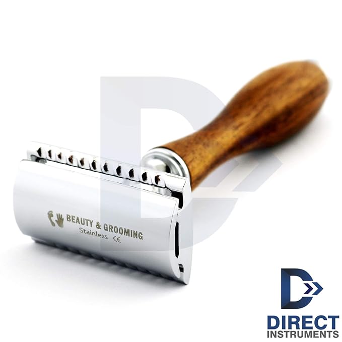 Professional Double Edge Safety Razor Wooden Handle Open Comb Men Shaving Clean-Shave Blades Male Grooming