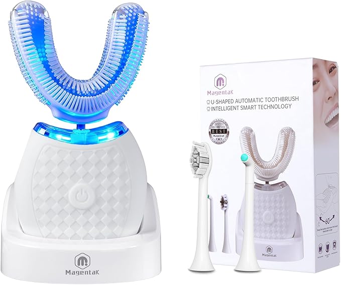 Electric Toothbrush for Adults, U Shaped Automatic Toothbrush for 360-degree Cleaning, 3 Modes for Whitening, Wireless Charging Kit for Travel or Home(White)