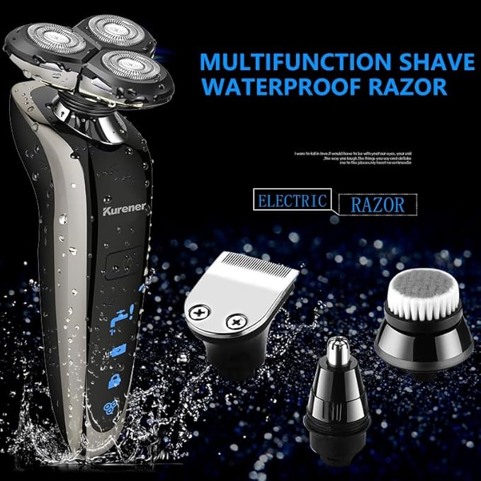 Electric Shaver Razor for Men Rechargeable 100% Waterproof Rotary for Shaving with Nose Trimmer Sideburns Trimmer Face Cleaning Brush
