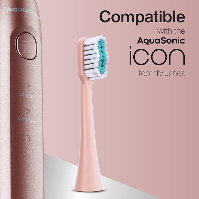AquaSonic Genuine Icon Replacement Brush Heads | Compatible with AquaSonic Icon Toothbrush | 2 Brush Heads | for Normal & Sensitive Teeth (Blush)