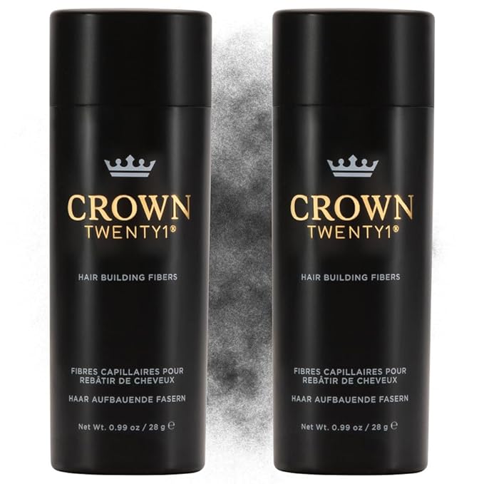 CROWN Hair Building Fibers Multipack (2 x 28g) - Instantly Cover Fine & Thinning Hair for a Thicker, Fuller Look - A Natural Keratin Concealer - 14 Shades for Men & Women - Dark Gray