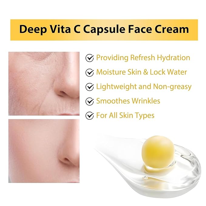 Capsule Cream Deep Vitamin C Golden Capsule Moisturizer Face, Hydrating with 5% Niacinamide, Golden Capsules For Wrinkles & Skin Radiance, Vitamin C Lotion for Glow Hydration, Uneven Skin Tone