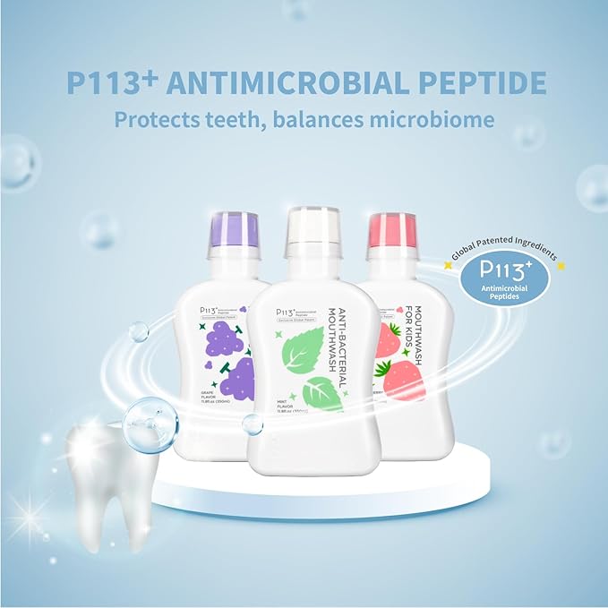 Mouthwash for Kids P113+ Peptide Anti Cavity Mouth Rinse Alcohol Free for Teeth and Gums Safe Oral Hygiene for Newborn to Toddler 11.8 fl oz (11.8 Fl oz, Mint(for Adult))