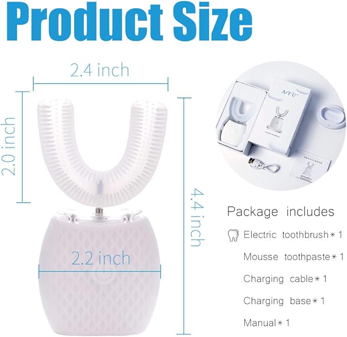 Automatic Toothbrush U Shaped Toothbrush for Adults 360° Toothbrush 30'' Automatic Timer Wireless Charging Washable Travel Home