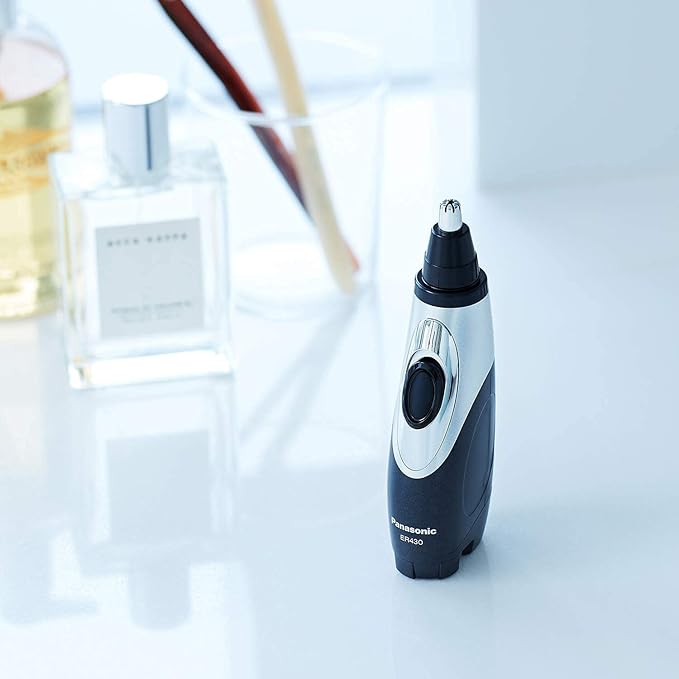 Panasonic Shaver ER430K Nose, Ear and Facial Hair Trimmer Wet/Dry with Vacuum Cleaning System with BluebirdSales Travel Case, Cleaning Cloth and 4 AA Battery Pack