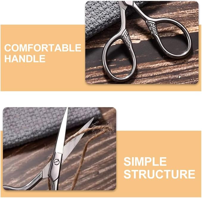 2Pcs Small Stainless Steel Eyebrow Trimming Scissors and Mustache Scissors Set for Men Precision Facial Hair Grooming Suitable for Beard and Eyebrow Maintenance
